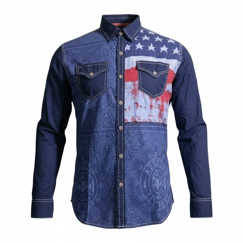 Affliction Buckle Black Premium Smitten Shirt Small Live Fast Logo Flag
